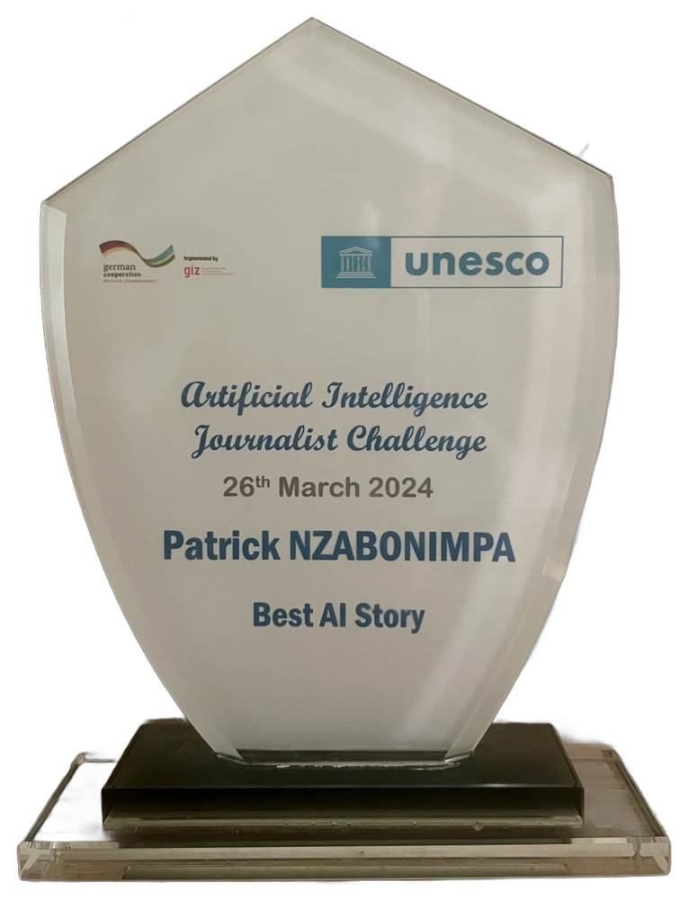 The UNESCO and GIZ Artificial Intelligence Journalist Challenge trophy for Best AI Story